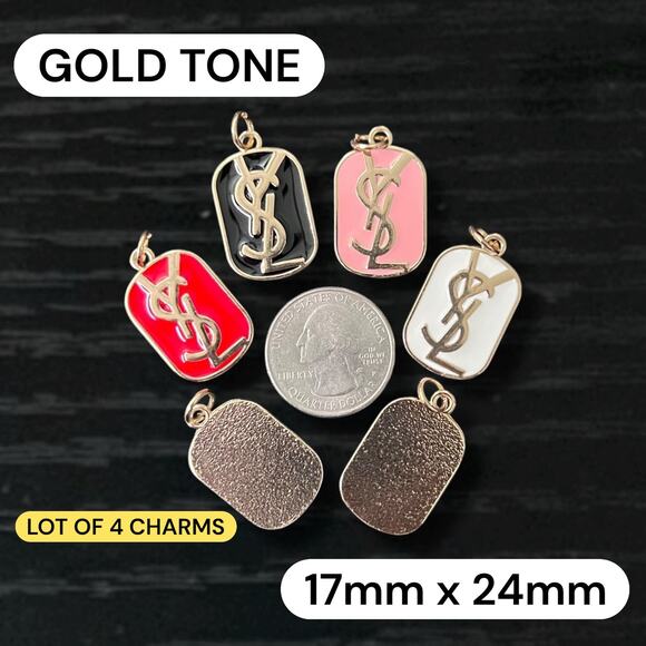 Lot of 4 Gold Tone Designer Zipper Pull Button Charms 17mm x 24mm - Picture 1 of 1